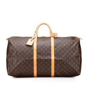 LOUIS VUITTON Brown Monogram Leather Keepall 60 Boston Bag